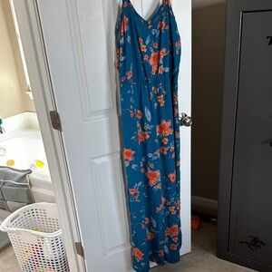 Skies Are Blue Floral Jumpsuit in Blue and Orange